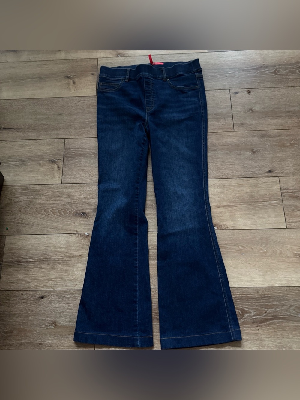 Spanx Jeans Womens Large Blue High Rise Flared Tummy Shaping Pull On Stretch